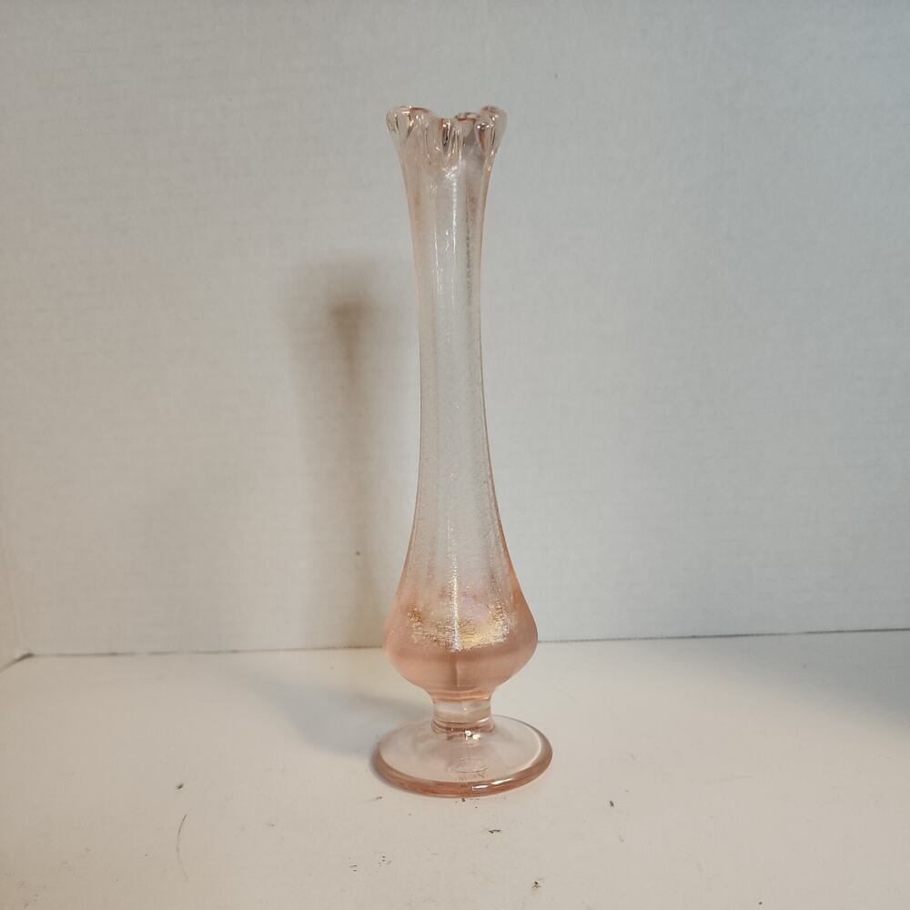 Vtg Fenton Stretch Glass Velva Rose Pink Swung 8" Bud Vase 75th Anniversary